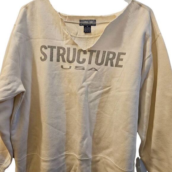 Structure USA V Neck pullover creme light sweater size M - Picture 2 of 5